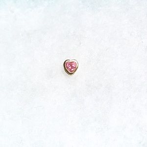 14k solid gold heart stud earring pink gemstone